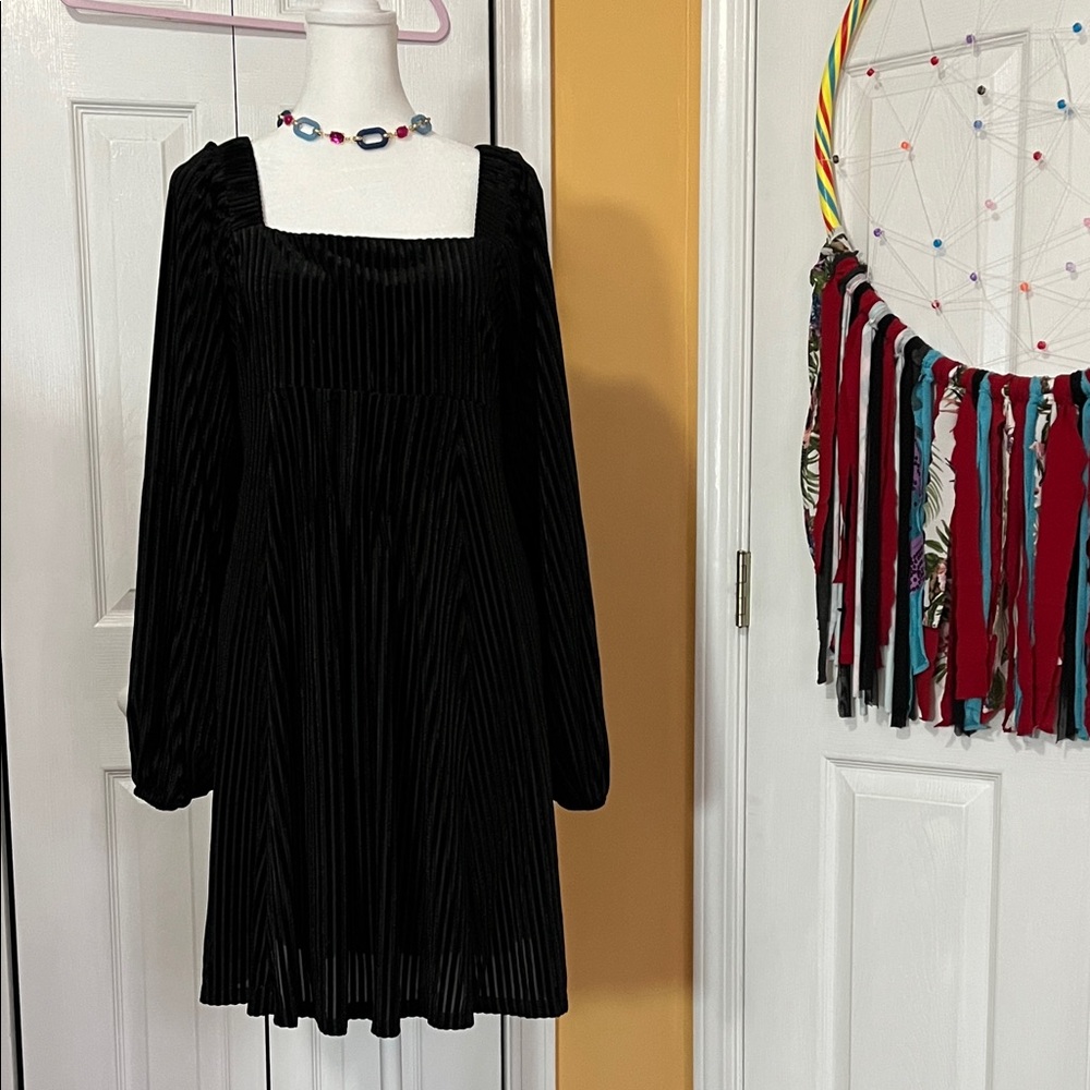 NWOT Elegant Velvet Black Long Sleeve Dress